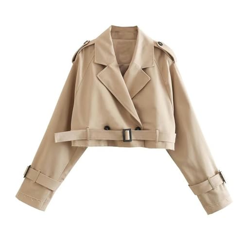 ARESU Khaki-beschnittener Graben für Damen mit langen Ärmeln, abgeschnittene Design-Jacke, schicke Dame, High Street, lässige, lose Mäntel, Top weiblich, 2023, Neu-KHAKI-S von ARESU