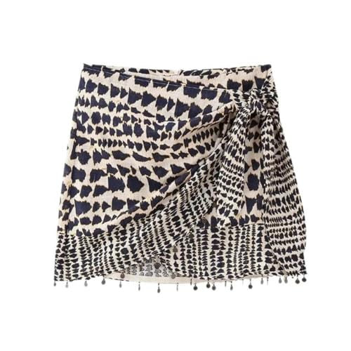 ARESU Sommer Neue Damen Perlen Dekoration Schnürung Schleife Gedruckt Minirock Lässige Weibliche Hohe Taille Straßenkleidung-wie Bild-L von ARESU