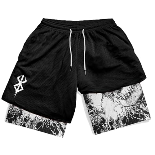 Y2K Sommer Herren Streetwear Anime Hohe Taille Oversize Atmungsaktive Gym Kurze Hosen Training Fitness Workout Track Shorts Kleidung-Schwarz (B)-L von ARESU