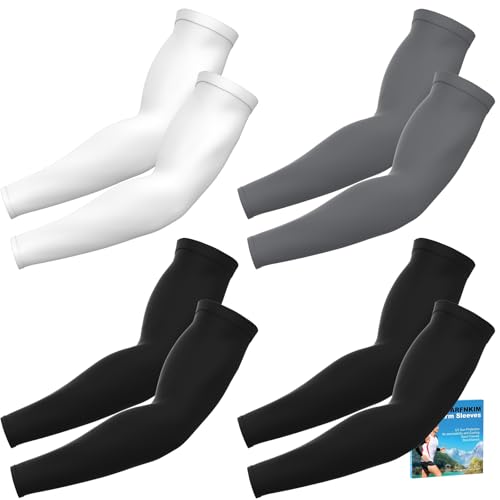 ARFNKIM Arm Sleeve, Herren Damen UV Schutz Ärmlinge Elastizität Sommer Kühlung Tattoo Abdeckung, UPF 50+ Sonnenschutz Armschutz für Radfahren Fußball Golf Wandern (4, Schwarz*2+Weiß+Dunkelgrau) von ARFNKIM