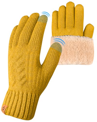 ARFNKIM Damen Winterhandschuhe mit Fleecefutter, Touchscreen Warme Gedehnt Dicke Strickhandschuhe Wollhandschuhe Thermohandschuhe Outdoor Winter Geschenke für Herren und Damen (Gelb) von ARFNKIM