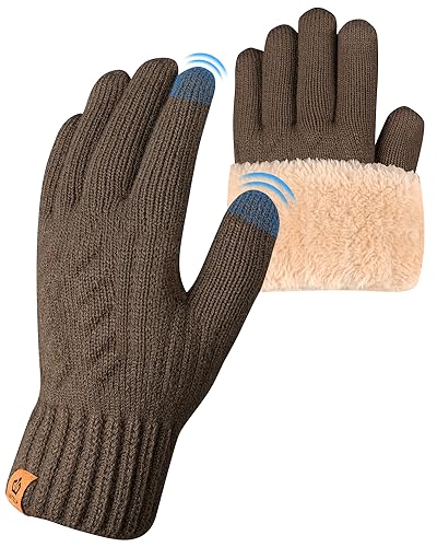 ARFNKIM Damen Winterhandschuhe mit Fleecefutter, Touchscreen Warme Gedehnt Dicke Strickhandschuhe Wollhandschuhe Thermohandschuhe Outdoor Winter Geschenke für Herren und Damen (khaki) von ARFNKIM