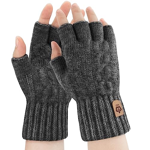 ARFNKIM Thermisch Fingerlose Handschuhe - Damen und Herren Strick Weich Flauschig Touchscreen Winterhandschuhe für Skifahren Radfahren Arbeit (Dunkelgrau) von ARFNKIM