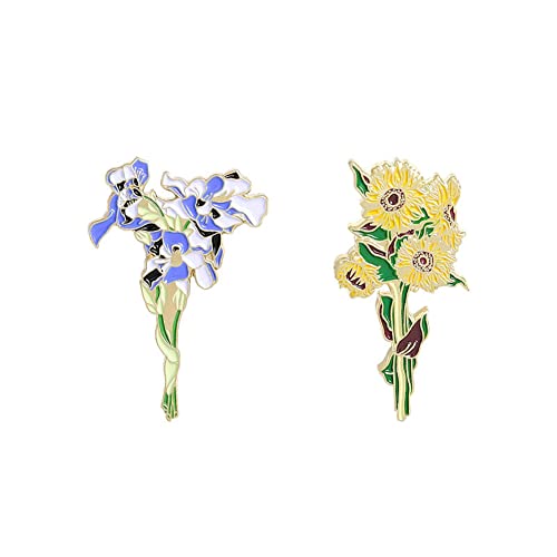 ARFUKA 2 Stück Anstecknadel Sonnenblume Iris Broschen Set Brosche Pins Anstecknadel Geschenk für Männer und Frauen Kleidung Taschen Jacken von ARFUKA
