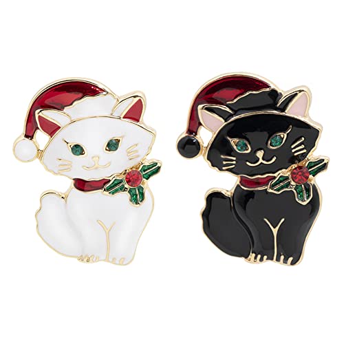 ARFUKA 2 Stück Brosche Retro Katzen mit Weihnachtsmütze Broschen Set Kristalle Brosche Pins Anstecknadel für Kleidung Taschen Jacken, Geburtstag Weihnachtsgeschenke für Männer und Frauen von ARFUKA