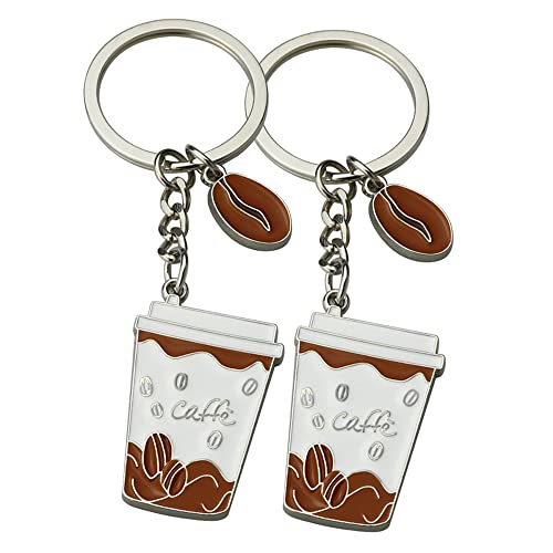 ARFUKA 2 Stück Schlüsselanhänger Edelstahl Kaffeetasse Anhänger Autoschlüsselanhänger Männer Schlüsselringe Schlüsselbund Keychain für Geburtstag Weihnachten Feiertag Geschenk Gold von ARFUKA