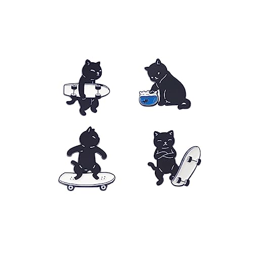 ARFUKA 4 Stück Brosche Katzen Brosche Pins Anstecknadel für Kleidung Taschen Jacken, Geburtstag Weihnachtsgeschenke für Männer und Frauen Schwarz von ARFUKA