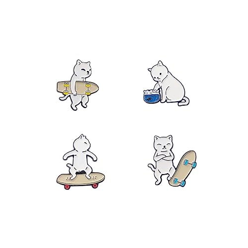 ARFUKA 4 Stück Brosche Katzen Brosche Pins Anstecknadel für Kleidung Taschen Jacken, Geburtstag Weihnachtsgeschenke für Männer und Frauen Weiß von ARFUKA
