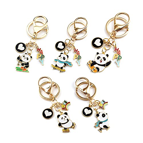 ARFUKA 5 Stück Schlüsselanhänger Edelstahl Eislaufen Panda Anhänger Autoschlüsselanhänger Männer Frauen Schlüsselringe Schlüsselbund Keychain für Geburtstag Weihnachten Feiertag Geschenk von ARFUKA