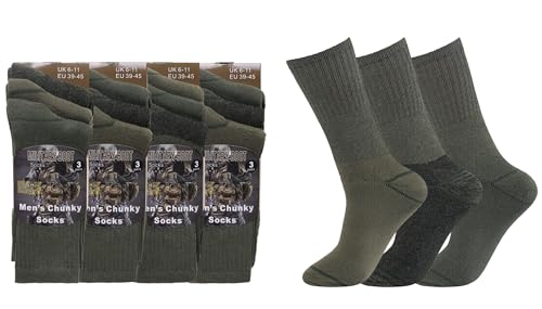 ARG 6 Paar Herren Armee Militär Kampfstiefel Wandern Gepolsterte Thermo Warm Dicke Baumwolle Reich Socken Größe 39-45, olivgrün, Einheitsgröße von ARG