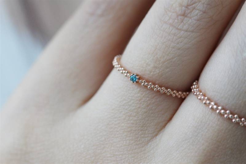 14K Dünne Goldring, Kleine Dote Blau Diamanten Schmuck Für Den Täglichen Gebrauch, Hochzeitsschmuck, Einfache Ringband, Diamant Ehering, Aus Korea von ARGENTTI