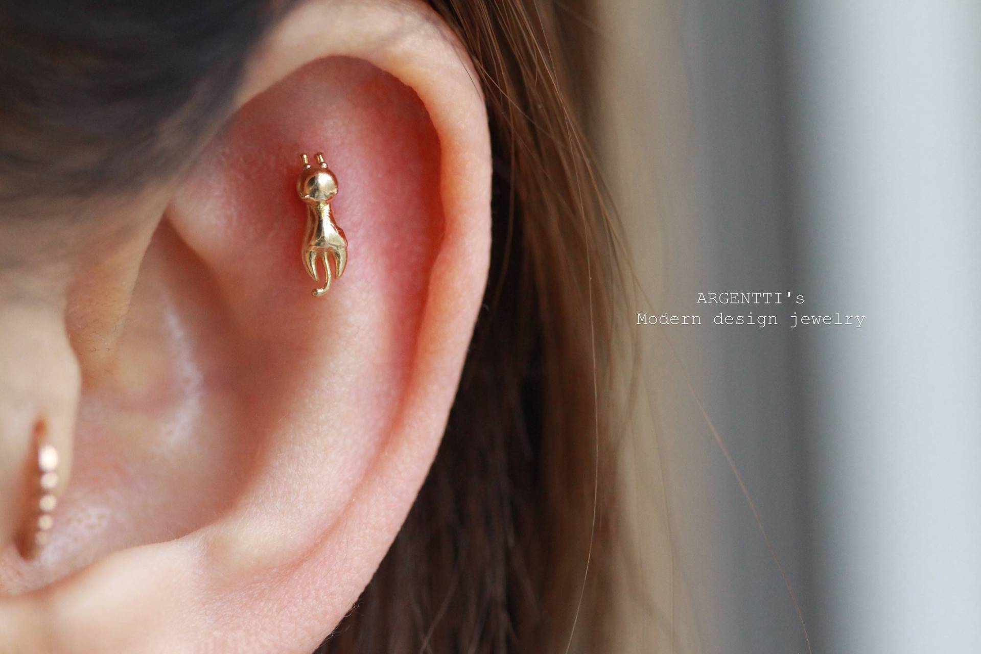 20G 14K Gold Katzen Ohrringe, 18G Intern Labret, Katze 18 Gauge, Hypoallergene Schmuck von ARGENTTI