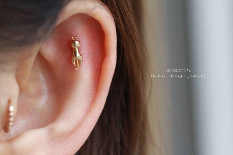 20G 14K Gold Katzen Ohrringe, 18G Intern Labret, Katze 18 Gauge, Hypoallergene Schmuck von ARGENTTI