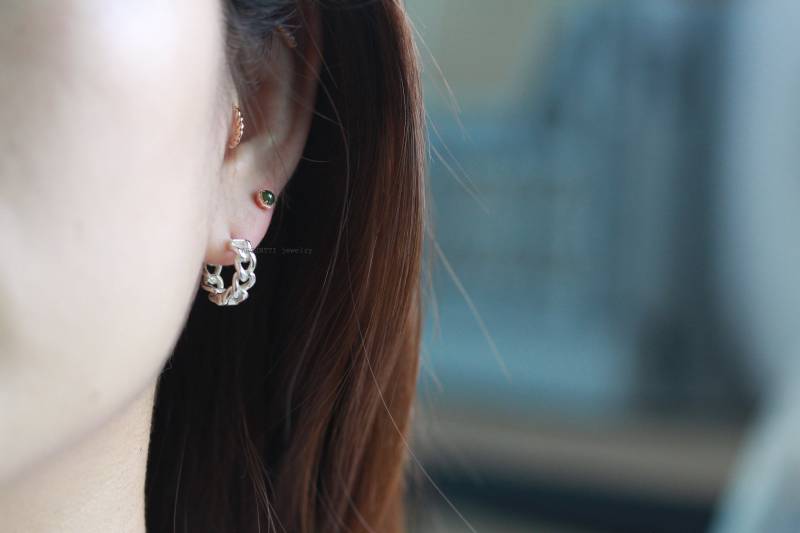 925 Silber Kette Hoop Ohrringe - Kleine Größe, Massiv Ohrring, Ohrringe in Sterling Silber, Schlicht Schmuck, Twisted Schmuck, Silber Ohrringe von ARGENTTI