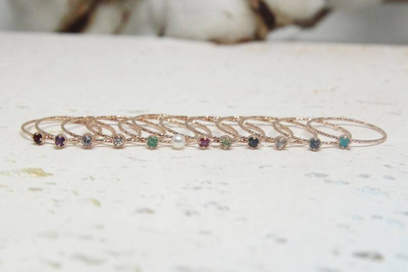 Dünner Silberring, Geburtssteinring Stapelbar, Roségold-Gefüllter Geburtssteinring, Dünner Ring, Silber Ring von ARGENTTI