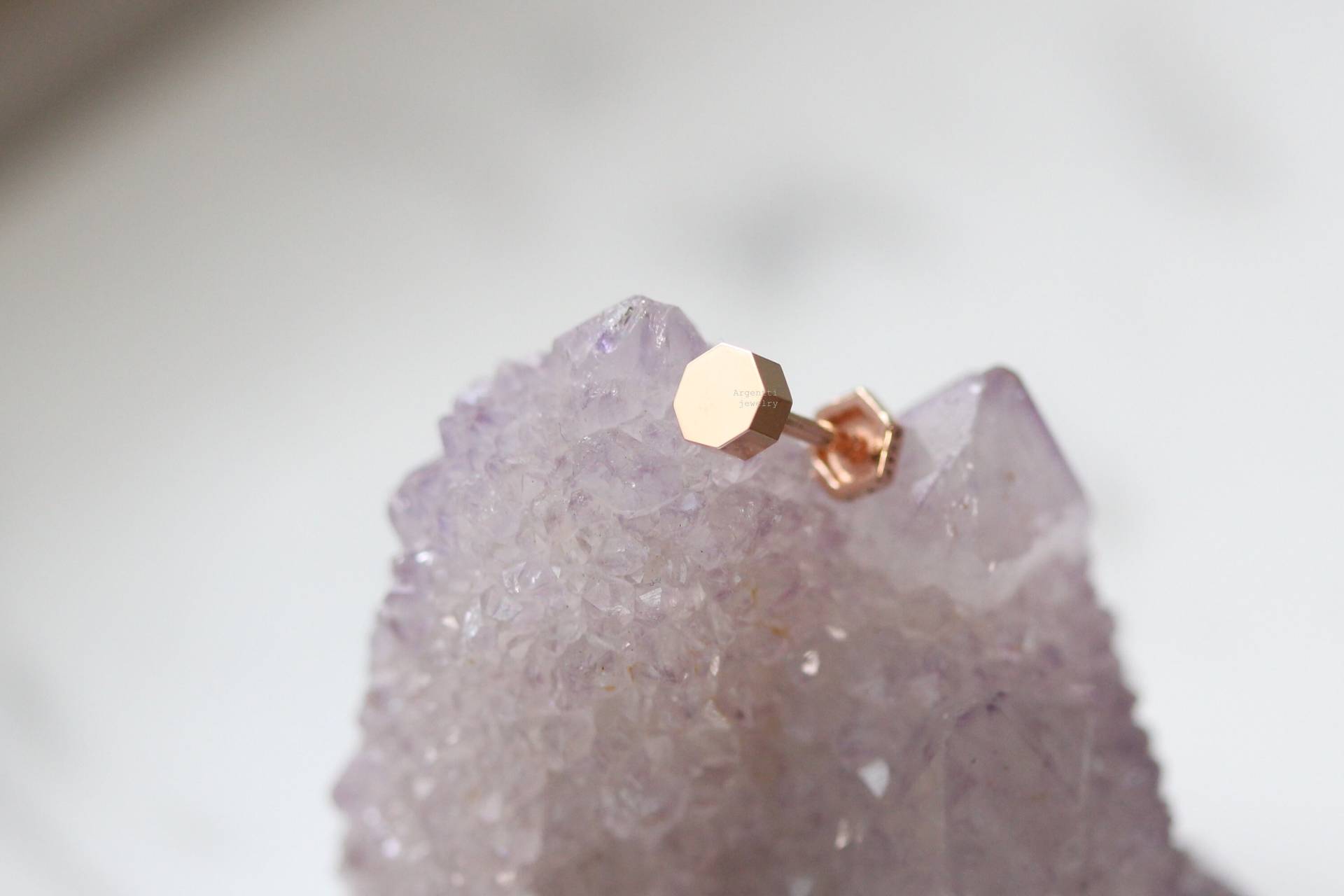 Zarte 14K Solid Gold Sechseckige Disk Ohrringe, Zwei-Wege-Piercing Ohrring, Hypoallergene Helix Piercing von ARGENTTI