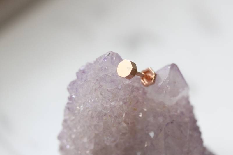 Zarte 14K Solid Gold Sechseckige Disk Ohrringe, Zwei-Wege-Piercing Ohrring, Hypoallergene Helix Piercing von ARGENTTI