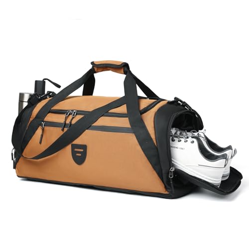 Kleine Seesack Für Fitnessstudio, Duffle Bag Frauen Reisen, Wasserdichte Seesäcke Mit Schuh Und Nasse Kleidung Fächer, Flughafen Carry On Bag, A-TD-001-Khaki, L22*W11*H11(IN), modisch von ARGUFI