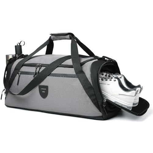 Kleine Seesack Für Fitnessstudio, Duffle Bag Frauen Reisen, Wasserdichte Seesäcke Mit Schuh Und Nasse Kleidung Fächer, Flughafen Carry On Bag, A-TD-004-Grau, L22*W11*H11(IN), modisch von ARGUFI