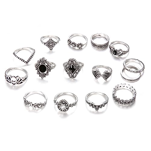 ARH 15Pcs Ringe Set Gold Aesthetic,Ringe Frauen,Boho Ring Gold Ringe Set Kristall Finger Ringe Mode Knöchel Ringe Für Frauen Und Mädchen,Ringe Set,Knöchel Ring Set,Ring Set Gold Wasserfest von ARHZ