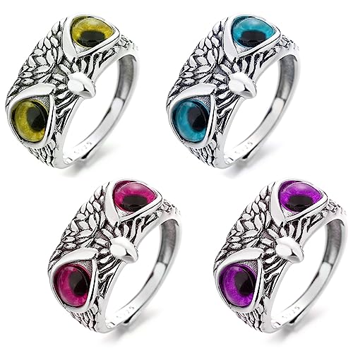 ARH 4Pcs Retro-Ring Im Eule-Design, Offener Ring, Silber, Mode, Party, Schmuck, Geschenk，Ring Retro Silber Offen Verstellbarer Tier Vogel Band Schmuck Für Damen Und Herren von ARHZ