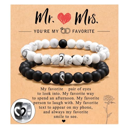 ARHZ 2er-Set Armbänder Silber Kreis Herz Armband, natürliche schwarz mattiert weiß Türkis Strang, Couple's Card Handschmuck von ARHZ