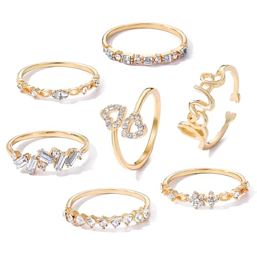 ARHZ 7 Stück ringe set,Gold Vintage Stapelbarer Ring,Ideal für Geburtstagsfeiern, Abschlussbälle usw,Liebe/Stern/Mond von ARHZ