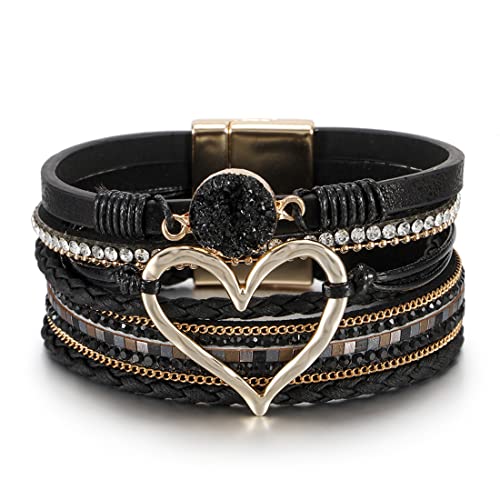 ARHZ Damen-Armbänder, Boho-Herz-Armbänder, Leder, geschichtet, geflochten, Armband, Schmuck, Geschenke, personalisierte Damen-Geschenke(Schwarz) von ARHZ