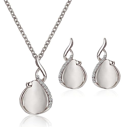 ARHZ Damen Halskette und Ohrring Set,Brautschmuck Set,Brautschmuck mit Anhänger Halskette,Damen Halskette mit Anhänger Hochzeit Verlobungskleid Ohrringe Partyschmuck-Silber von ARHZ