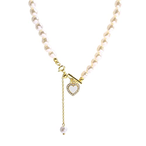 ARHZ Pearl necklace Perlenkette Damen Perlenkette Herren Liebe Perlen Ketten Kurze Runde Simulierte Muschelperlen Kette, perlenkette weiß,Choker Halskette für Frauen und Mädchen von ARHZ