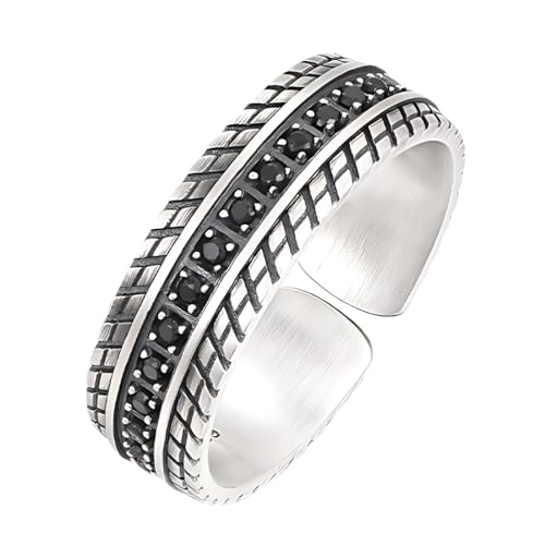 ARHZ Ringe Herren - Ringe Für Herren - Silberring Herren - Vintage Silberner Reifenformring - Offener Verstellbarer Herrenring - Stilvolle Ringe Für Männer Und Frauen ARHZ Ringe Herren - Ringe Für Herren - Silberring Herren - Vintage Silberner Reifenformring - Offener Verstellbarer Herrenring - Stilvolle Ringe Für Männer Und Frauen von ARHZ
