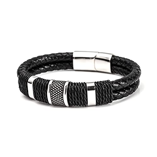 Schwarze Lederarmbänder für Männer, personalisierter Schmuck, personalisierte Geschenke für Männer, Armbänder, Edelstahl von ARHZ