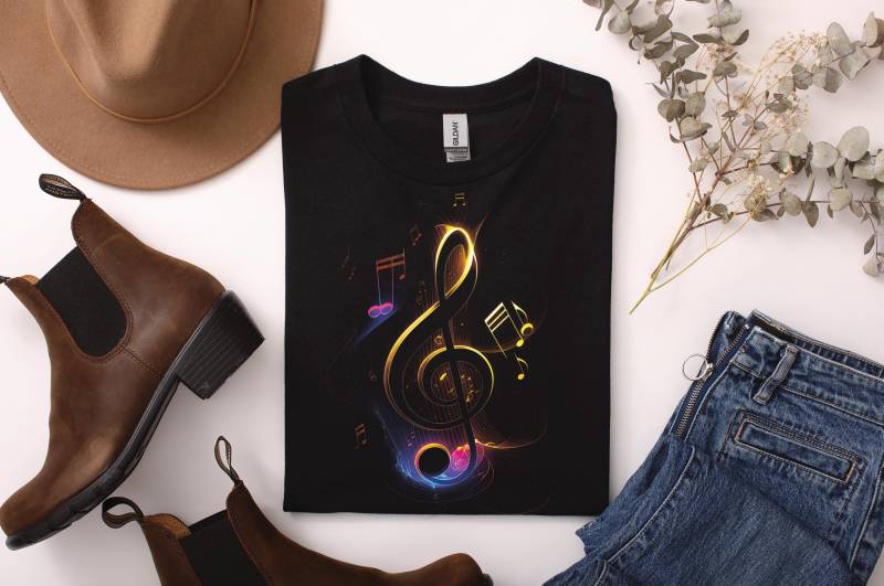 Musik T-Shirt Unisex - Neon Notenschlüssel & Noten Design, Geschenk Für Musiker, Dj, Klavier Und Chor, Festival Konzert Outfit von ARIANDeutschland