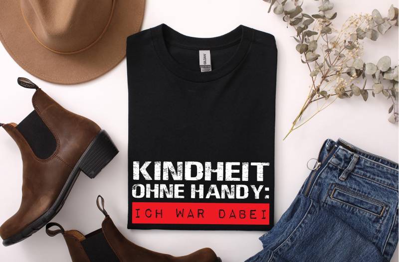 Retro T-Shirt Kindheit Ohne Handy - Lustiges Nostalgie Shirt 90Er 80Er Ich War Dabei Geschenk Für Erwachsene Damen Herren von ARIANDeutschland
