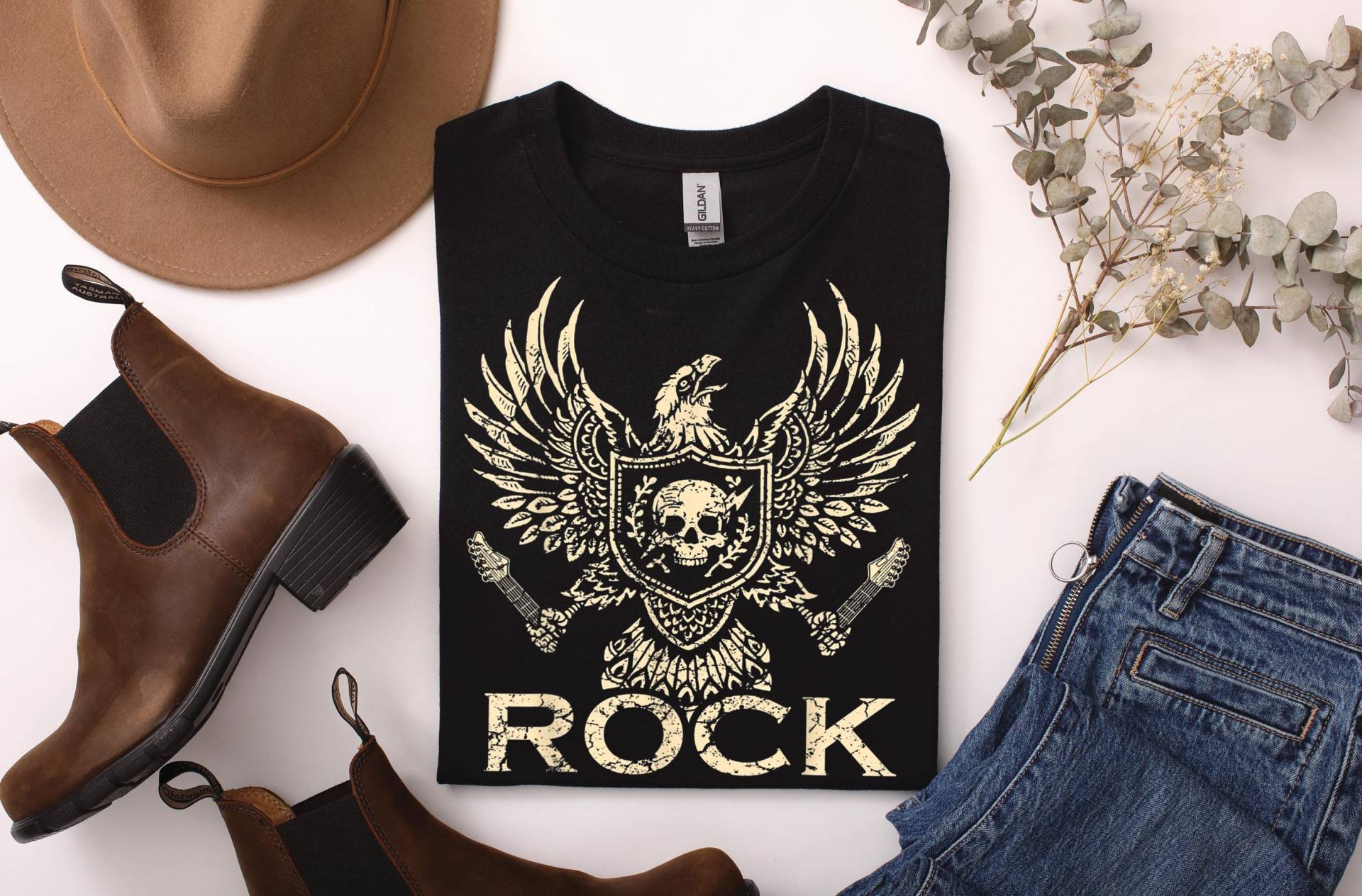 Rock T Shirt Herren Damen Vintage Adler Skull Rockmusik Band Schwarz Grunge Festival Geschenk Rocker Gothic Streetwear von ARIANDeutschland