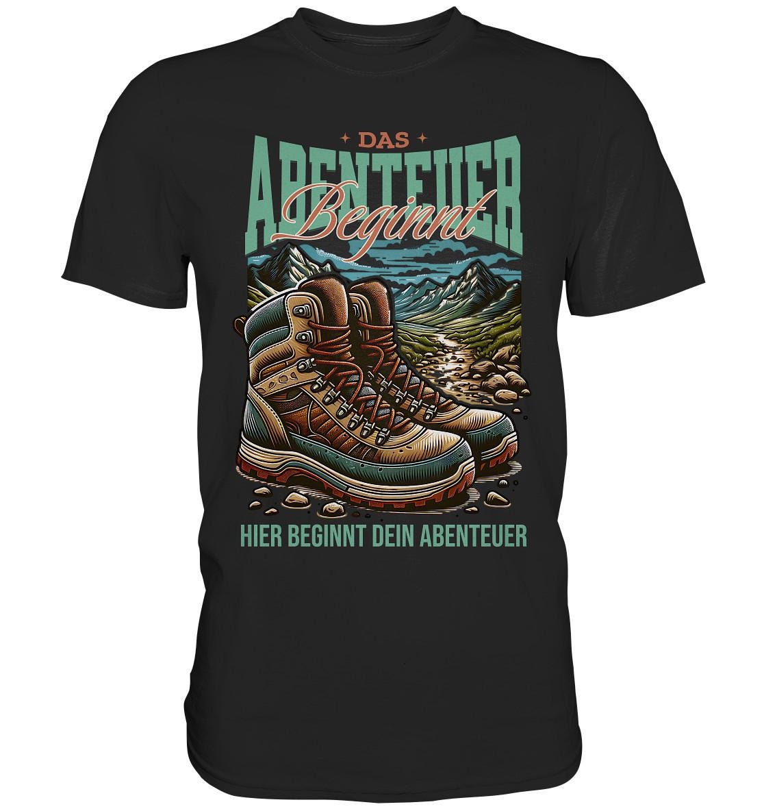 Wandern T-Shirt, Das Abenteuer Beginnt Lustiger Spruch Wanderer Berge Geschenk - Premium Shirt von ARIANDeutschland