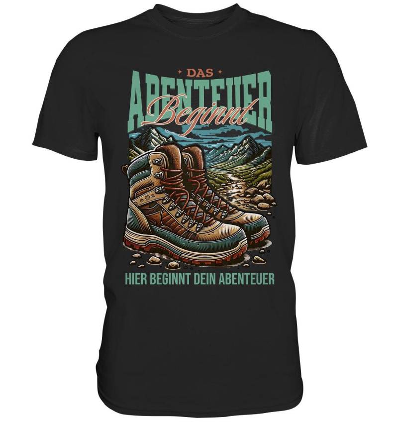 Wandern T-Shirt, Das Abenteuer Beginnt Lustiger Spruch Wanderer Berge Geschenk - Premium Shirt von ARIANDeutschland