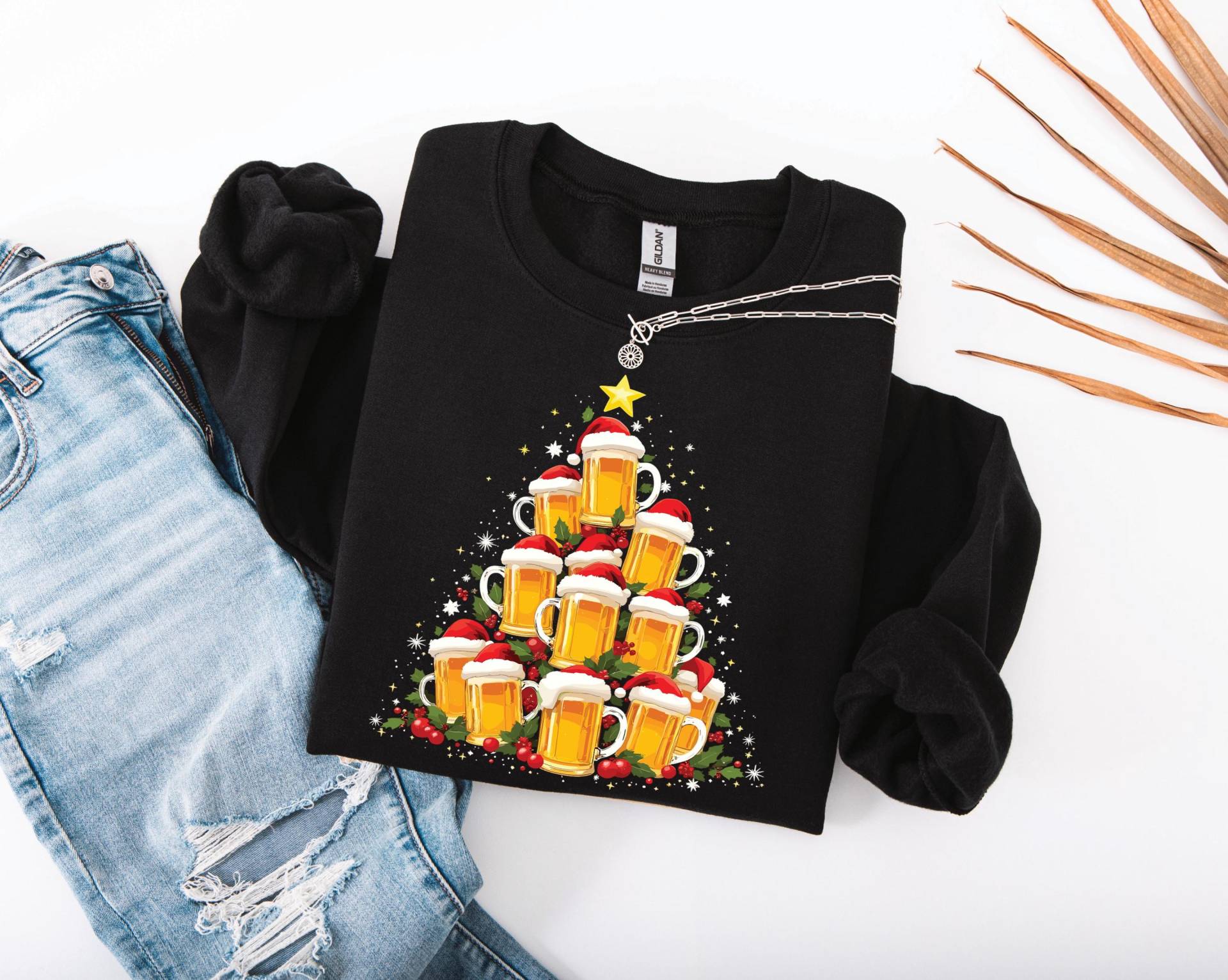 Weihnachten Bier Tannenbaum Sweatshirt Herren Damen | Lustiger Xmas Pullover Mit Bierkrug & Santa Mütze Party Geschenk Weihnachtsfeier von ARIANDeutschland