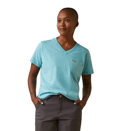 ARIAT Damen Rebar Cotton Strong V-Neck Top Hemd, Bachelor Button Heather, 3X von ARIAT