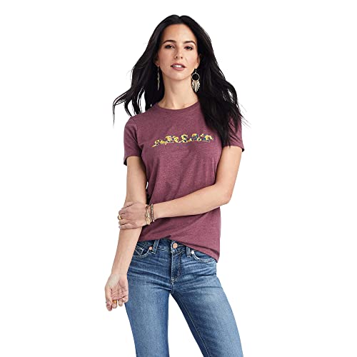 ARIAT Damen T-Shirt mit Blumen-Buchstaben Hemd, Burgunderrot Heather, X-Klein von ARIAT