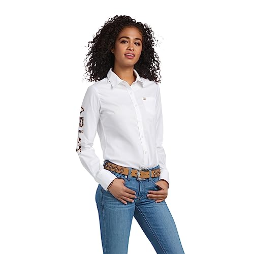 ARIAT Damen Team Kirby Stretch Shirt Hemd, Weiß mit Leoparden-Logo, XX-Large von ARIAT
