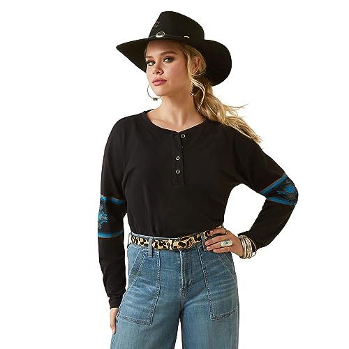 ARIAT Damen Relaxed Henley Top Hemd, Verwaschenes Schwarz, Groß von ARIAT