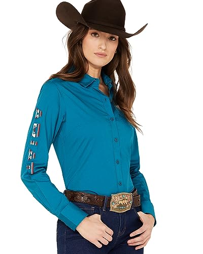 ARIAT Damen WMS Team Kirby STR Ls Shrt Crystl Tl Hemd, Blaugrün, Groß von ARIAT