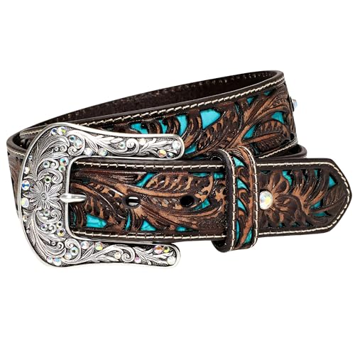 ARIAT Damen blauem Inlay und Blumendesign Gürtel, braun, Large von ARIAT