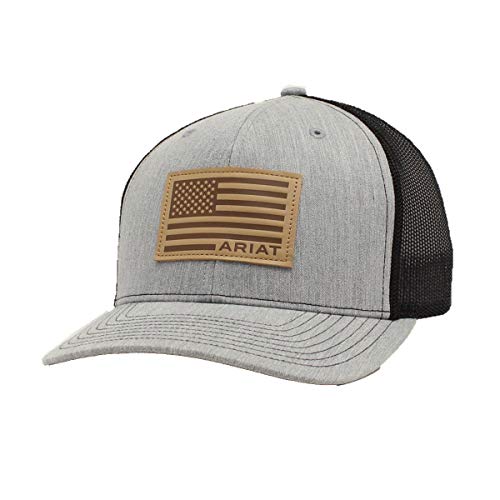 ARIAT Men's Leather Patch Mesh Back Snap Back Cap, Grey von ARIAT