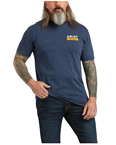 ARIAT Rebar T-Shirt aus Baumwolle mit starkem Roughneck, Navy Heather/Lime, Groß von ARIAT