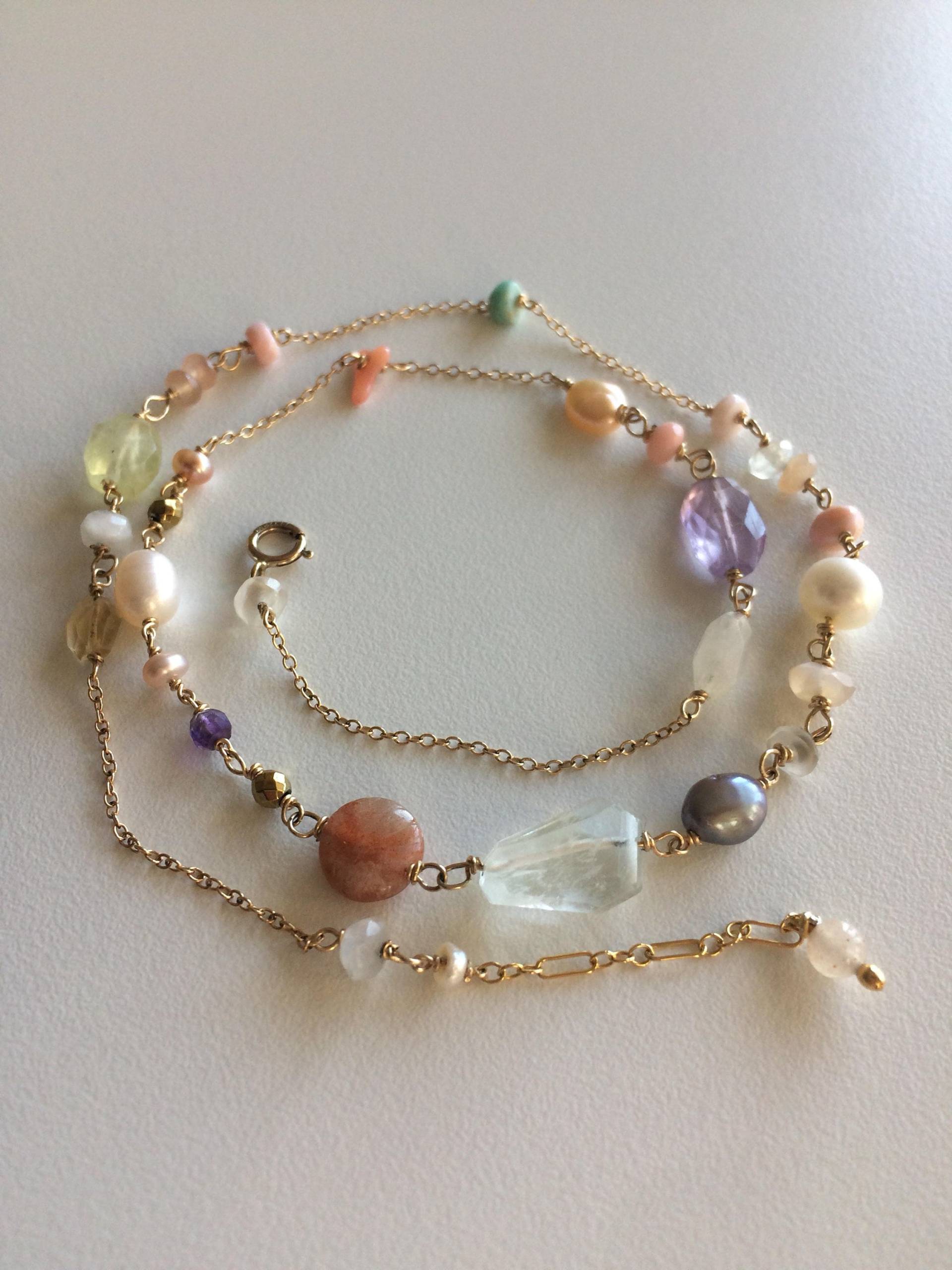 Lange 14K Gold Filled Kette, Edelsteinkette, Multi Edelstein Schmuck, Handgewickelte Gold Kette Lange 14K Gold Filled Kette, Edelsteinkette, Multi Edelstein Schmuck, Handgewickelte Gold Kette von ARIESfirenze