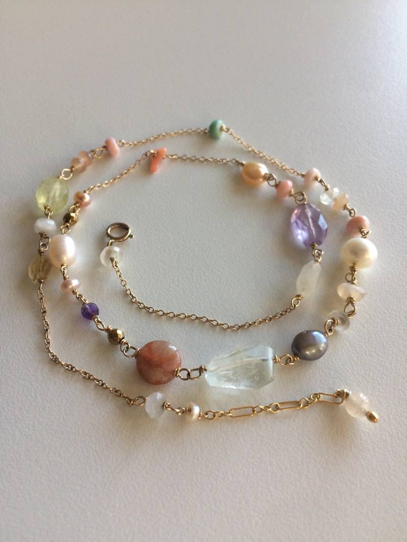 Lange 14K Gold Filled Kette, Edelsteinkette, Multi Edelstein Schmuck, Handgewickelte Gold Kette Lange 14K Gold Filled Kette, Edelsteinkette, Multi Edelstein Schmuck, Handgewickelte Gold Kette von ARIESfirenze