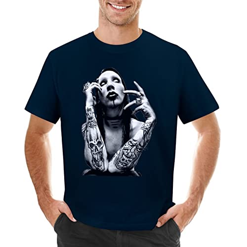 Marilyn Rock Manson Sänger (8) Sommer, Unisex, doppelseitiger Druck, lässig, bedruckt, kurzärmelig, weich, Größe L, navy, L von ARIOAT