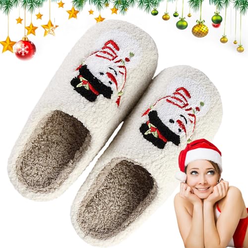 ARIOU Weihnachts-Schneemann-Hausschuhe - Fuzzy Slipper Damen Cartoon Indoor Warme Hausschuhe | Warme Hausschuhe für Damen im Cartoon-Stil, flauschige Hausschuhe, gefüllte Schlafzimmer-Hausschuhe, von ARIOU